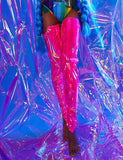 “CrC” Runway Hot Pink Holographic Vinyl Lace-Up Thigh Highs
