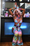 "CrC" TIMES SQ. BILLBOARD 3PC Pastel Runway RDY Rainbow Holographic Chaps/Bodysuit Set
