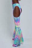 "CrC" TIMES SQ. BILLBOARD 3PC Pastel Runway RDY Rainbow Holographic Chaps/Bodysuit Set