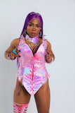 "CRC" *TIMES SQ. BILLBOARD!* CUSTOM 5 PC Runway RDY Lavender Spiked Holo Corset Set