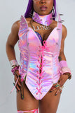 "CRC" *TIMES SQ. BILLBOARD!* CUSTOM 5 PC Runway RDY Lavender Spiked Holo Corset Set