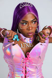 "CRC" *TIMES SQ. BILLBOARD!* CUSTOM 5 PC Runway RDY Lavender Spiked Holo Corset Set
