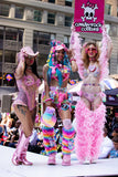 “FLIRTY FLAMINGO CHAPS 7PC Ruffle Rhinestone” + Pink Wig! Runway RDY Set