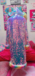 “Custom CARE BEARS RAINBOW SEQUIN Faux Fur COAT”Runway RDY