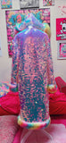 “Custom CARE BEARS RAINBOW SEQUIN Faux Fur COAT”Runway RDY