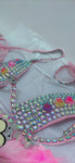 “FLIRTY FLAMINGO CHAPS 7PC Ruffle Rhinestone” + Pink Wig! Runway RDY Set