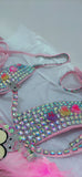 “FLIRTY FLAMINGO CHAPS 7PC Ruffle Rhinestone” + Pink Wig! Runway RDY Set