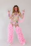 “FLIRTY FLAMINGO CHAPS 7PC Ruffle Rhinestone” + Pink Wig! Runway RDY Set