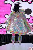 “Custom CARE BEARS RAINBOW SEQUIN Faux Fur COAT”Runway RDY