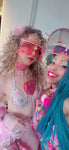 “FLIRTY FLAMINGO CHAPS 7PC Ruffle Rhinestone” + Pink Wig! Runway RDY Set