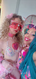 “FLIRTY FLAMINGO CHAPS 7PC Ruffle Rhinestone” + Pink Wig! Runway RDY Set