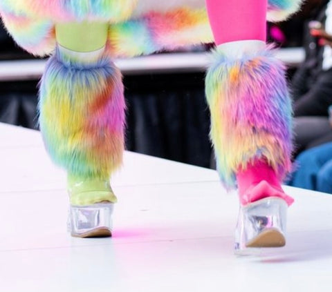 “RAINBOW FAUX FUR Boot Covers” Runway RDY