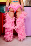“FLIRTY FLAMINGO CHAPS 7PC Ruffle Rhinestone” + Pink Wig! Runway RDY Set