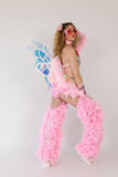 “FLIRTY FLAMINGO CHAPS 7PC Ruffle Rhinestone” + Pink Wig! Runway RDY Set