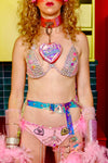 “FLIRTY FLAMINGO CHAPS 7PC Ruffle Rhinestone” + Pink Wig! Runway RDY Set