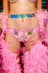 “FLIRTY FLAMINGO CHAPS 7PC Ruffle Rhinestone” + Pink Wig! Runway RDY Set