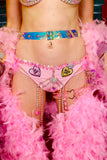 “FLIRTY FLAMINGO CHAPS 7PC Ruffle Rhinestone” + Pink Wig! Runway RDY Set