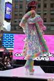 “Custom CARE BEARS RAINBOW SEQUIN Faux Fur COAT”Runway RDY