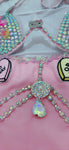 “FLIRTY FLAMINGO CHAPS 7PC Ruffle Rhinestone” + Pink Wig! Runway RDY Set