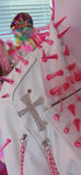 Handmade BARBIE BIKER SPIKED & CHAINED Vegan LEATHER Moto-Style JACKET “Runway RDY”