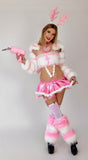 “PINK IRIDESCENT POM POM RUFFLE SKIRT” Runway RDY