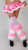 BABY PINK & WHITE Faux Fur STRIPED Leg Warmers Runway RDY