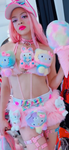 “HELLO-KITTY PRETTY 3PC Pastel Rainbow Faux Fur” Runway RDY Set