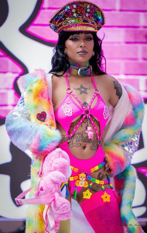 “GANGSTA BARBIE Rhinestone Open BODYSUIT” Runway RDY