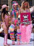“FLIRTY FLAMINGO CHAPS 7PC Ruffle Rhinestone” + Pink Wig! Runway RDY Set