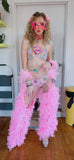 “FLIRTY FLAMINGO CHAPS 7PC Ruffle Rhinestone” + Pink Wig! Runway RDY Set