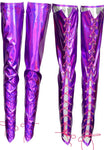 “CrC” Runway Purple Holographic Vinyl Lace-Up Thigh Highs