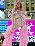 “FLIRTY FLAMINGO CHAPS 7PC Ruffle Rhinestone” + Pink Wig! Runway RDY Set
