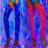 "Lazr Luminescent"HOLOGRAPHIC VINYL LACE-UP THIGH HIGHS (avail in 4 Colors)