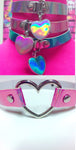 1/2" HOLOGRAPHIC HEART PENDANT & PINK Heart Cut Out CHOKER