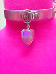 1/2" HOLOGRAPHIC HEART PENDANT & PINK Heart Cut Out CHOKER