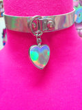 1/2" HOLOGRAPHIC HEART PENDANT & PINK Heart Cut Out CHOKER