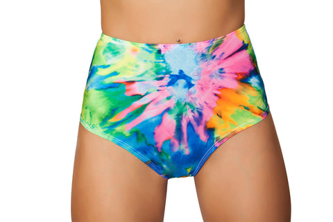 3319 - Tie Dye - Printed High-Waisted Puckered Shorts