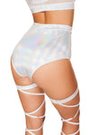 3610 - White - 1pc High-Waisted Short with Sheer Panel and Cross Back