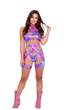 Tie-Dye High-Waisted Chap Shorts "Paradise Party" Collection (Purple/Multi)
