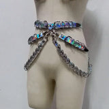 "CrC" Runway RDY 3PC Handcrafted Holographic Gothic Vegan Leather Caged Bra Harness Set