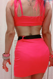 "CrC" Weekend RDY Hot Pink 2pc Buckle Skirt Set