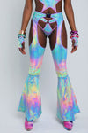 "CrC" TIMES SQ. BILLBOARD 3PC Pastel Runway RDY Rainbow Holographic Chaps/Bodysuit Set