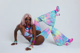 "CrC" TIMES SQ. BILLBOARD 3PC Pastel Runway RDY Rainbow Holographic Chaps/Bodysuit Set