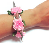 Pink/White Vegan Leather Lolita Spiked Flower Bracelet