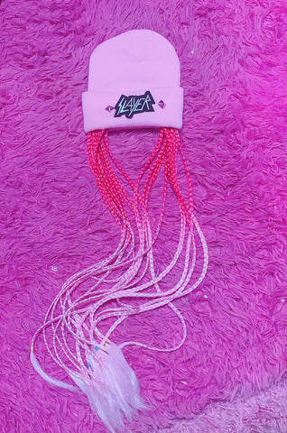 "CrC" Custom Pink SLayer Ombre Dread Studded Beanie Accessory