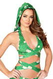 T3334 & T3268 - Printed Detachable Hooded Wrap Around Halter Top