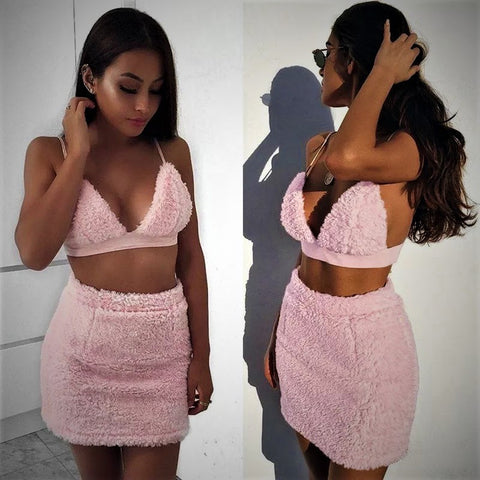 "CrC" Weekend RDY Pink Terry Cloth 2 Pc Skirt Set
