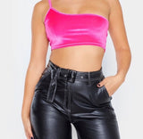 "CrC" Weekend RDY Hot Pink Velvet Strappy Crop Top