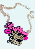 Real Women Hustle Hard Gold Chain Acrylic Necklace