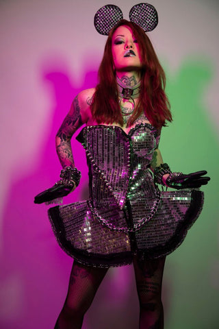 "CrC" Runway RDY Bling Bling Gaga Sequin Studded Glamrock Chain Dress